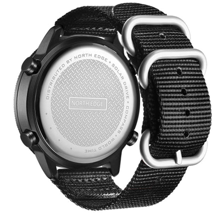 NORTH EDGE EVOQUE Solar Outdoor Waterproof Luminous Sports Nylon Strap Watch(Black)-garmade.com