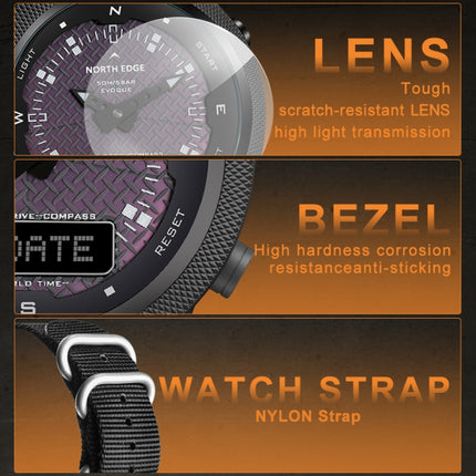 NORTH EDGE EVOQUE Solar Outdoor Waterproof Luminous Sports Nylon Strap Watch(Black)-garmade.com