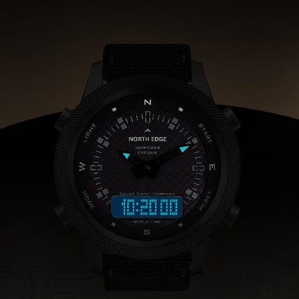 NORTH EDGE EVOQUE Solar Outdoor Waterproof Luminous Sports Nylon Strap Watch(Black)-garmade.com