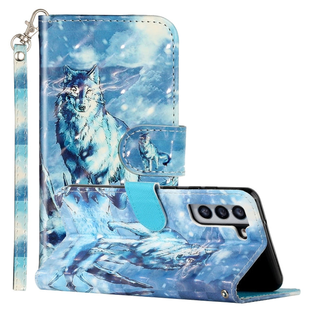For Samsung Galaxy S22+ 5G 3D Pattern Horizontal Flip PU Leather Phone Case(Snow Wolf)-garmade.com