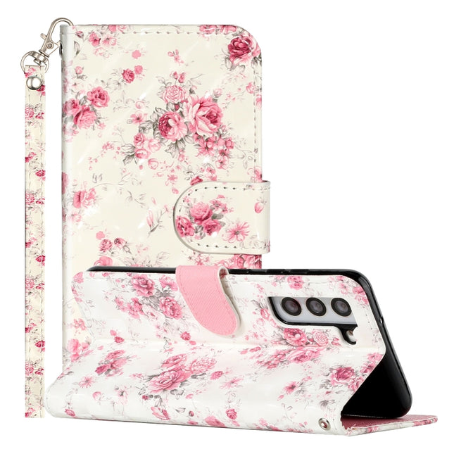 For Samsung Galaxy S22+ 5G 3D Pattern Horizontal Flip PU Leather Phone Case(Rose Flower)-garmade.com