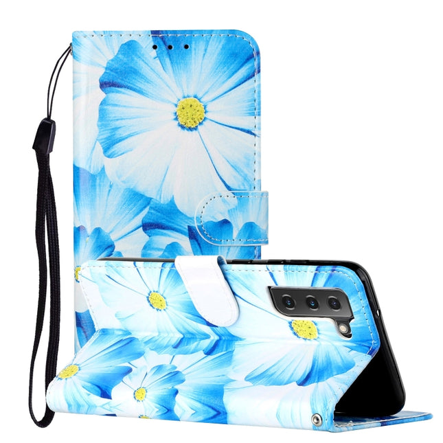 For Samsung Galaxy S22 5G Colored Drawing Marble Pattern PU Leather Phone Case(Orchid)-garmade.com