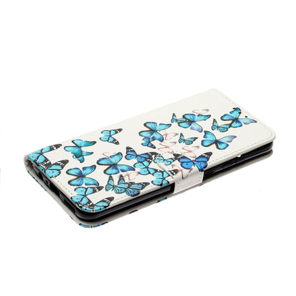 For Samsung Galaxy S22 5G Colored Drawing Marble Pattern PU Leather Phone Case(Little Blue Butterflies)-garmade.com