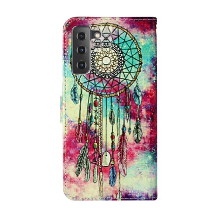 For Samsung Galaxy S22 5G Colored Drawing Marble Pattern PU Leather Phone Case(Butterfly Wind Chimes)-garmade.com
