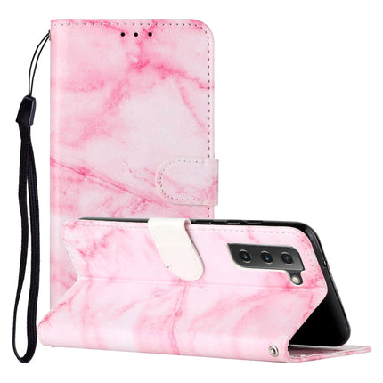 For Samsung Galaxy S22 5G Colored Drawing Marble Pattern PU Leather Phone Case(Pink Marble)-garmade.com