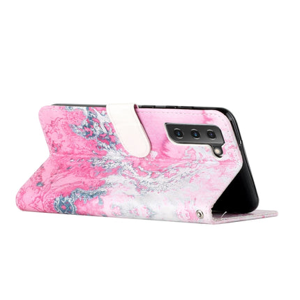 For Samsung Galaxy S22 5G Colored Drawing Marble Pattern PU Leather Phone Case(Pink Seawater)-garmade.com