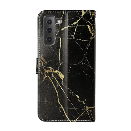 For Samsung Galaxy S22+ 5G Colored Drawing Marble Pattern PU Leather Phone Case(Black Gold Marble)-garmade.com