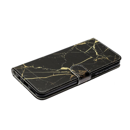 For Samsung Galaxy S22+ 5G Colored Drawing Marble Pattern PU Leather Phone Case(Black Gold Marble)-garmade.com