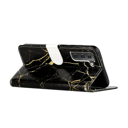 For Samsung Galaxy S22+ 5G Colored Drawing Marble Pattern PU Leather Phone Case(Black Gold Marble)-garmade.com