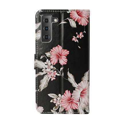 For Samsung Galaxy S22+ 5G Colored Drawing Marble Pattern PU Leather Phone Case(Azalea)-garmade.com