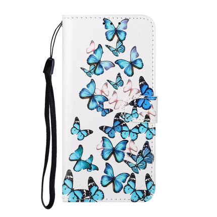 For Samsung Galaxy S22+ 5G Colored Drawing Marble Pattern PU Leather Phone Case(Little Blue Butterflies)-garmade.com