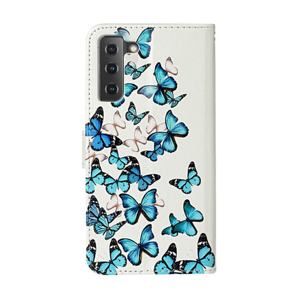 For Samsung Galaxy S22+ 5G Colored Drawing Marble Pattern PU Leather Phone Case(Little Blue Butterflies)-garmade.com