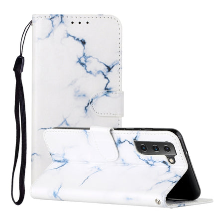 For Samsung Galaxy S22+ 5G Colored Drawing Marble Pattern PU Leather Phone Case(White Marble)-garmade.com