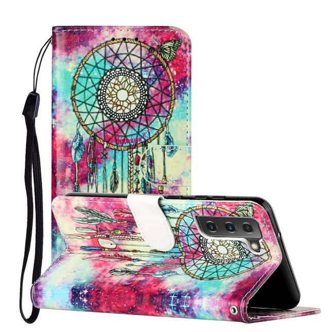 For Samsung Galaxy S22+ 5G Colored Drawing Marble Pattern PU Leather Phone Case(Butterfly Wind Chimes)-garmade.com