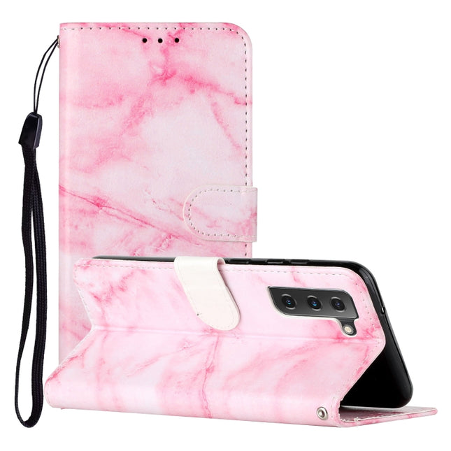 For Samsung Galaxy S22+ 5G Colored Drawing Marble Pattern PU Leather Phone Case(Pink Marble)-garmade.com