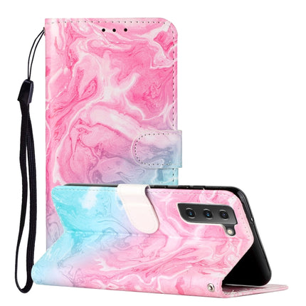 For Samsung Galaxy S22+ 5G Colored Drawing Marble Pattern PU Leather Phone Case(Pink Green Marble)-garmade.com