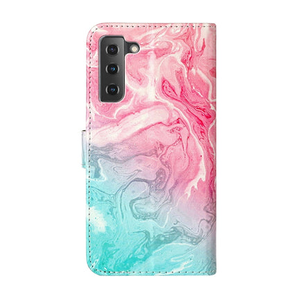 For Samsung Galaxy S22+ 5G Colored Drawing Marble Pattern PU Leather Phone Case(Pink Green Marble)-garmade.com