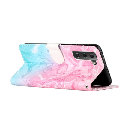 For Samsung Galaxy S22+ 5G Colored Drawing Marble Pattern PU Leather Phone Case(Pink Green Marble)-garmade.com