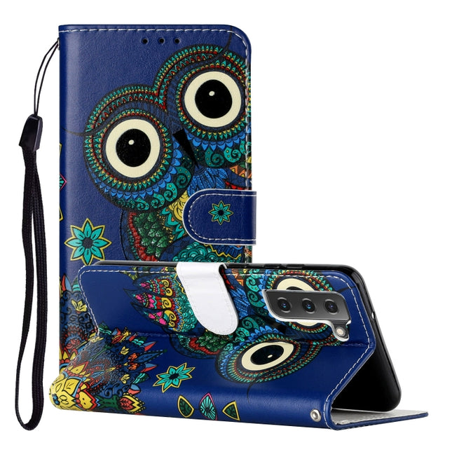 For Samsung Galaxy S22 5G Oil Embossed Pattern PU Leather Phone Case(Blue Owl)-garmade.com