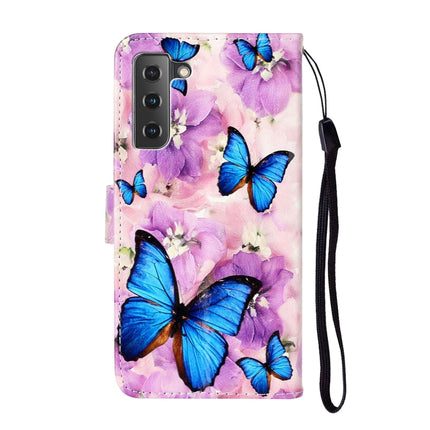 For Samsung Galaxy S22 5G Oil Embossed Pattern PU Leather Phone Case(Purple Flower Butterfly)-garmade.com