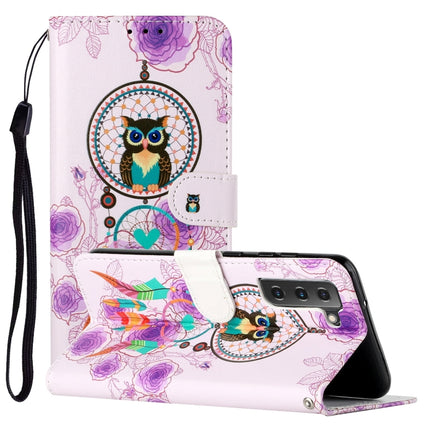 For Samsung Galaxy S22 5G Oil Embossed Pattern PU Leather Phone Case(Owl Wind Chimes)-garmade.com