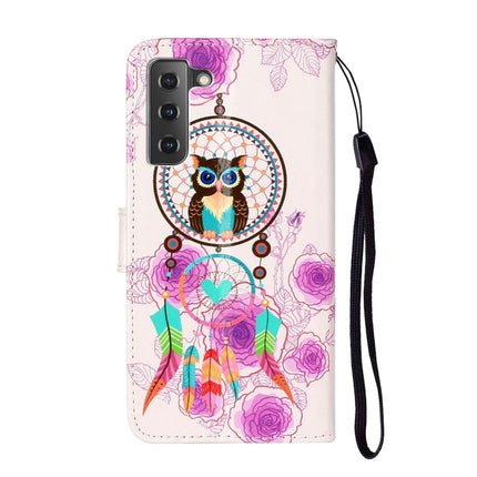 For Samsung Galaxy S22 5G Oil Embossed Pattern PU Leather Phone Case(Owl Wind Chimes)-garmade.com