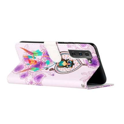 For Samsung Galaxy S22 5G Oil Embossed Pattern PU Leather Phone Case(Owl Wind Chimes)-garmade.com