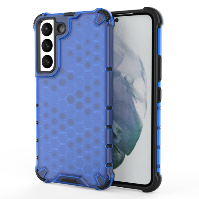 For Samsung Galaxy S22 5G Honeycomb PC + TPU Phone Case(Blue)-garmade.com