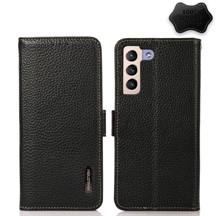 For Samsung Galaxy S22+ 5G KHAZNEH Side-Magnetic Litchi Genuine Leather RFID Phone Case(Black)-garmade.com