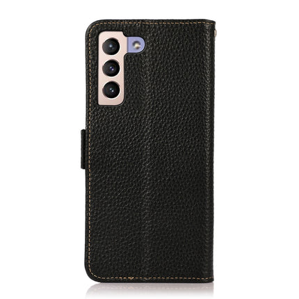 For Samsung Galaxy S22+ 5G KHAZNEH Side-Magnetic Litchi Genuine Leather RFID Phone Case(Black)-garmade.com