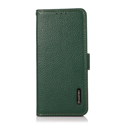 For Samsung Galaxy S22+ 5G KHAZNEH Side-Magnetic Litchi Genuine Leather RFID Phone Case(Green)-garmade.com