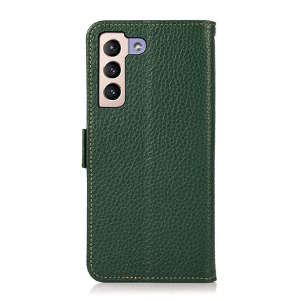 For Samsung Galaxy S22+ 5G KHAZNEH Side-Magnetic Litchi Genuine Leather RFID Phone Case(Green)-garmade.com