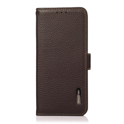 For Samsung Galaxy S22+ 5G KHAZNEH Side-Magnetic Litchi Genuine Leather RFID Phone Case(Brown)-garmade.com