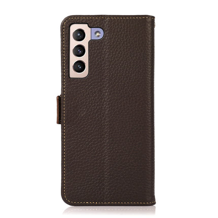 For Samsung Galaxy S22+ 5G KHAZNEH Side-Magnetic Litchi Genuine Leather RFID Phone Case(Brown)-garmade.com