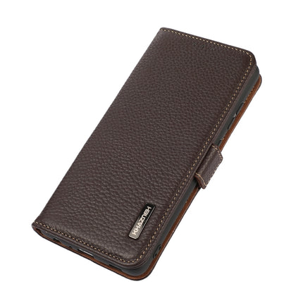 For Samsung Galaxy S22+ 5G KHAZNEH Side-Magnetic Litchi Genuine Leather RFID Phone Case(Brown)-garmade.com