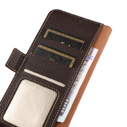 For Samsung Galaxy S22+ 5G KHAZNEH Side-Magnetic Litchi Genuine Leather RFID Phone Case(Brown)-garmade.com
