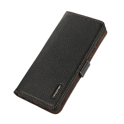 For Samsung Galaxy S22 5G KHAZNEH Side-Magnetic Litchi Genuine Leather RFID Phone Case(Black)-garmade.com