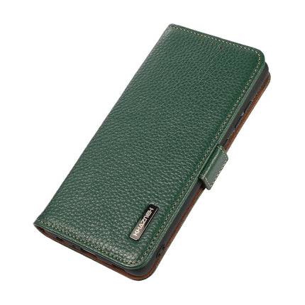 For Samsung Galaxy S22 5G KHAZNEH Side-Magnetic Litchi Genuine Leather RFID Phone Case(Green)-garmade.com