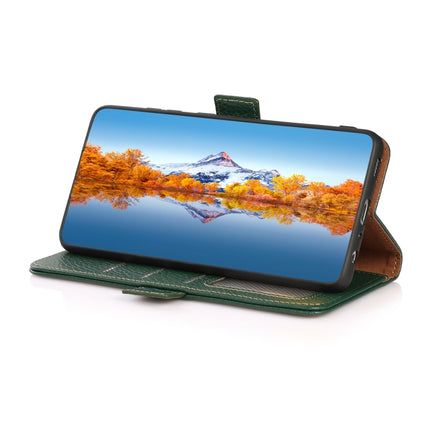 For Samsung Galaxy S22 5G KHAZNEH Side-Magnetic Litchi Genuine Leather RFID Phone Case(Green)-garmade.com