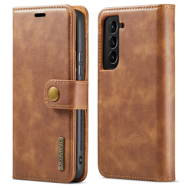 For Samsung Galaxy S22+ 5G DG.MING Crazy Horse Texture Detachable Magnetic Leather Phone Case(Brown)-garmade.com