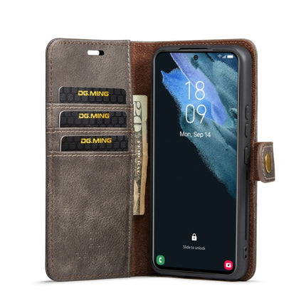 For Samsung Galaxy S22+ 5G DG.MING Crazy Horse Texture Detachable Magnetic Leather Phone Case(Grey)-garmade.com