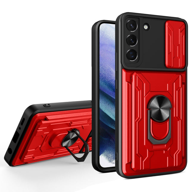 For Samsung Galaxy S22+ 5G Sliding Camshield Card Phone Case(Red)-garmade.com