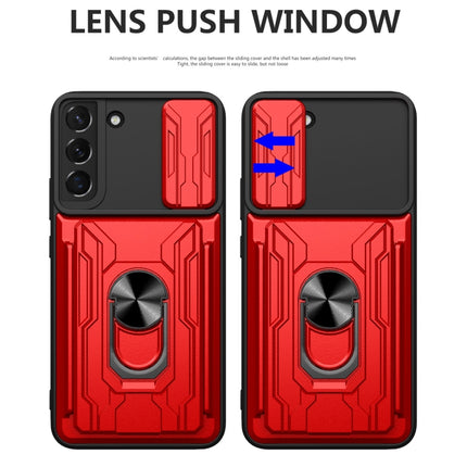 For Samsung Galaxy S22+ 5G Sliding Camshield Card Phone Case(Dark Green)-garmade.com