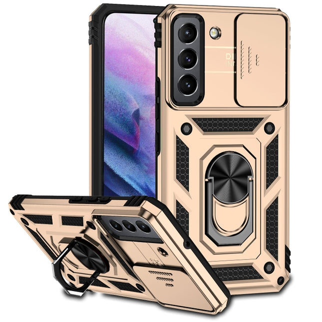For Samsung Galaxy S22 5G Sliding Camshield Holder Phone Case(Gold)-garmade.com