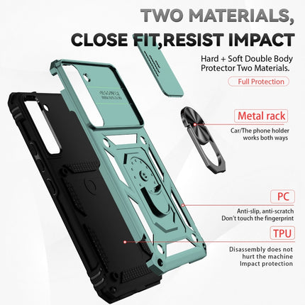 For Samsung Galaxy S22 5G Sliding Camshield Holder Phone Case(Dark Green)-garmade.com