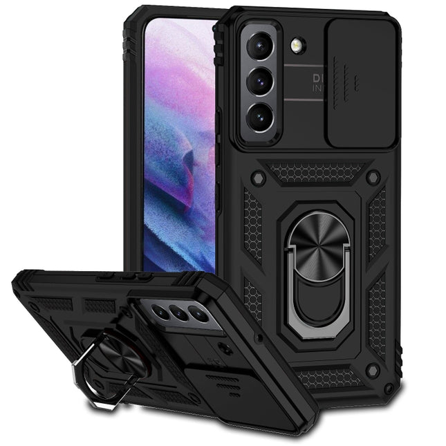 For Samsung Galaxy S22+ 5G Sliding Camshield Holder Phone Case(Black)-garmade.com