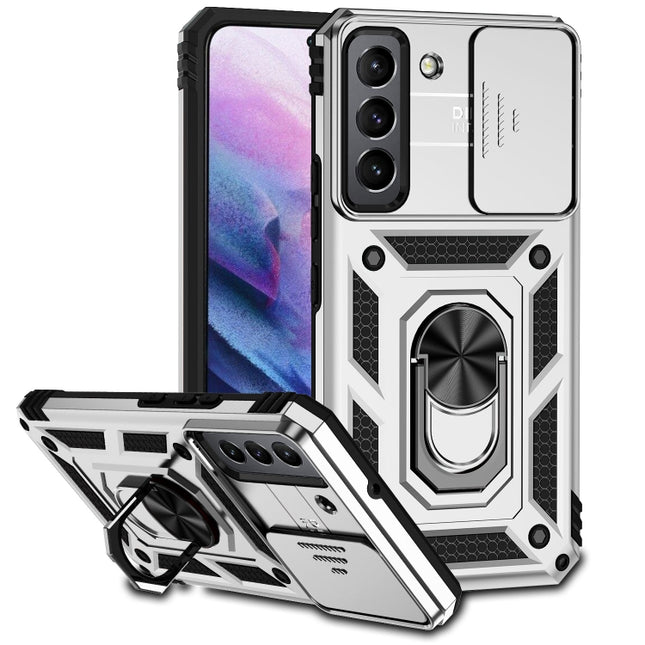 For Samsung Galaxy S22+ 5G Sliding Camshield Holder Phone Case(Silver)-garmade.com