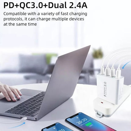 A3 PD 18W USB-C / Type-C + QC3.0 USB + Dual USB Interface Travel Charger-garmade.com