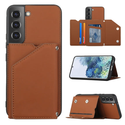 For Samsung Galaxy S22 5G Skin Feel PU + TPU + PC Phone Case with Card Slots(Brown)-garmade.com