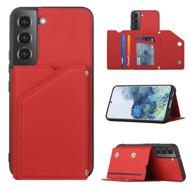 For Samsung Galaxy S22 5G Skin Feel PU + TPU + PC Phone Case with Card Slots(Red)-garmade.com